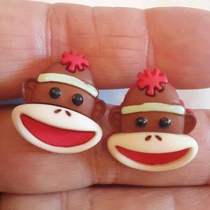Novelty button sock monkey earrings